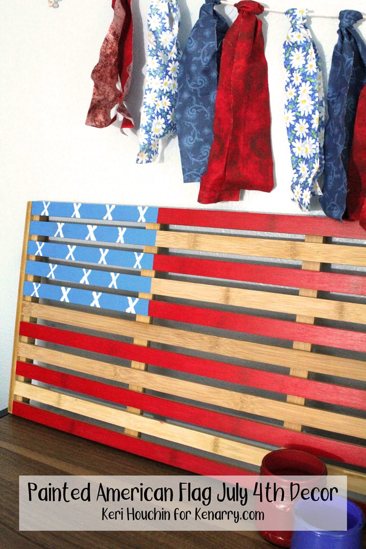 This beautiful painted American flag makes the perfect July 4th decor. You’d never guess that it’s made from a wooden bath mat!