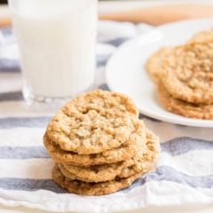 A delicious stack of classic oatmeal cookies.