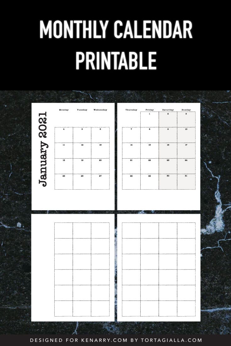 Preview of January monthly calendar printable and blank template.