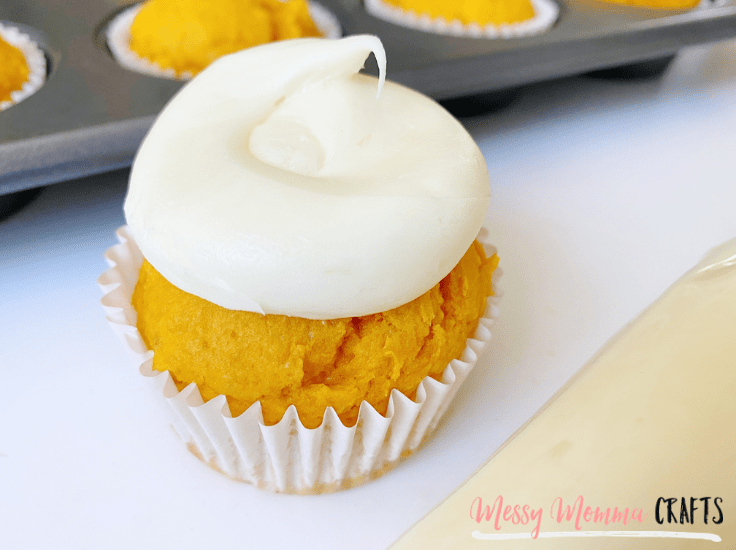 Frost your Pumpkin Cupcakes with cream cheese frosting and sprinkle with a little pumpkin pie spice.