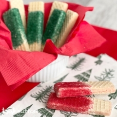 Dipped Sugar Wafer Cookies with red and green sugar sprinkles.