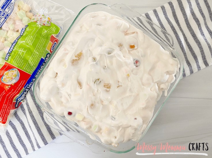 This Whipped Fruit Salad is the perfect no bake side dish for family dinners, just whip it up and place in the fridge to chill for an hour.