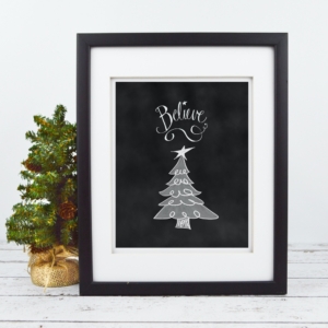 Believe with Christmas Tree Chalkboard Printable - Digital Art