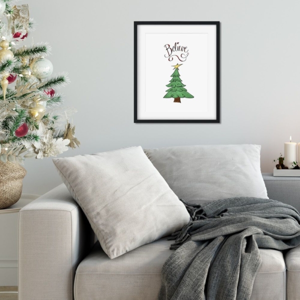 Believe with Christmas Tree Printable - Digital Art