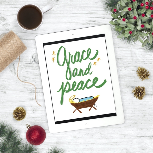 Grace and Peace - Baby Jesus Nativity - Christmas Print - Digital Art