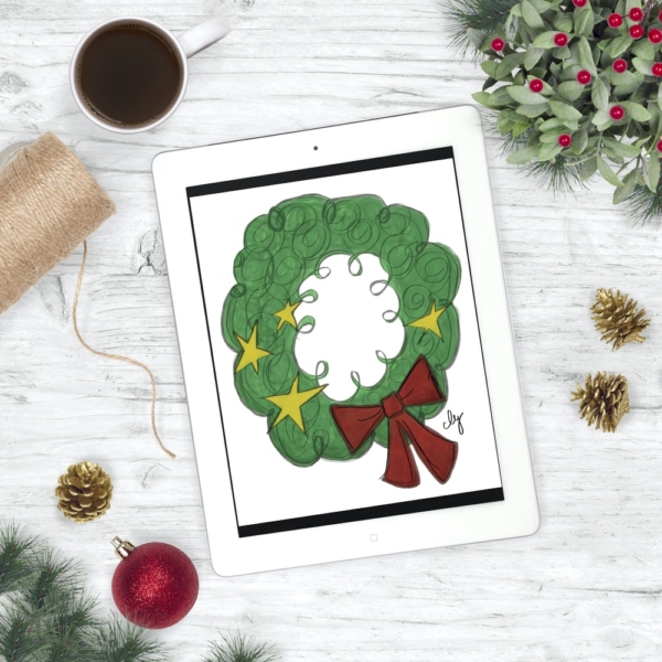 Holiday Wreath - Christmas Print - Digital Art