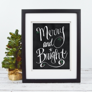 Merry and Bright Chalkboard Print - Christmas Digital Art
