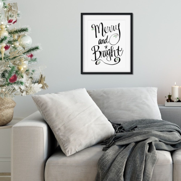 Merry and Bright Christmas Print - Digital Art