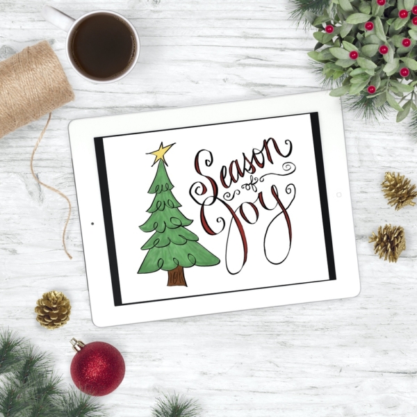 Season of Joy with Christmas Tree Print - Digital Art