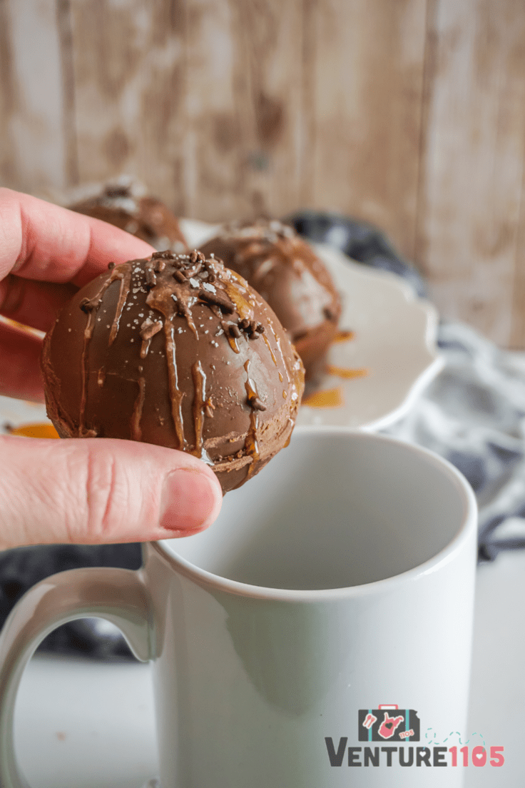 Salted caramel hot cocoa bombs for kids and adults