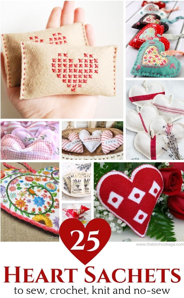 Collage of fabric heart craft projects with text overlay 
