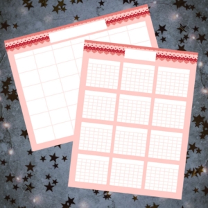 Preview of yearly and monthly blank calendar template on concrete background with glittery stars.
