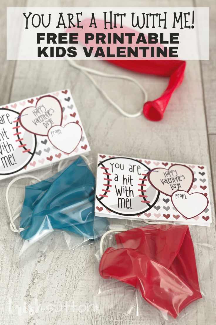 Kids Valentine on a wood background; includes punch balloons and note cards.