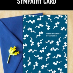 Preview of with deepest sympathy free printable card on top of blue envelope with yellow flower.