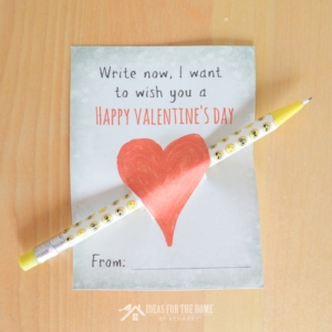 Free printable pencil Valentines for kids. It says "Write now, I want to wish you a Happy Valentine's Day"