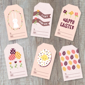 Preview of 6 Easter gift basket printable gift tag designs.