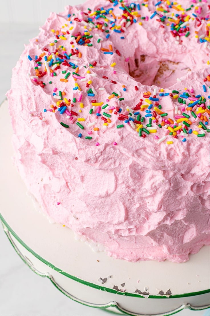 Pink funfetti angel food cake from Old House New Home.
