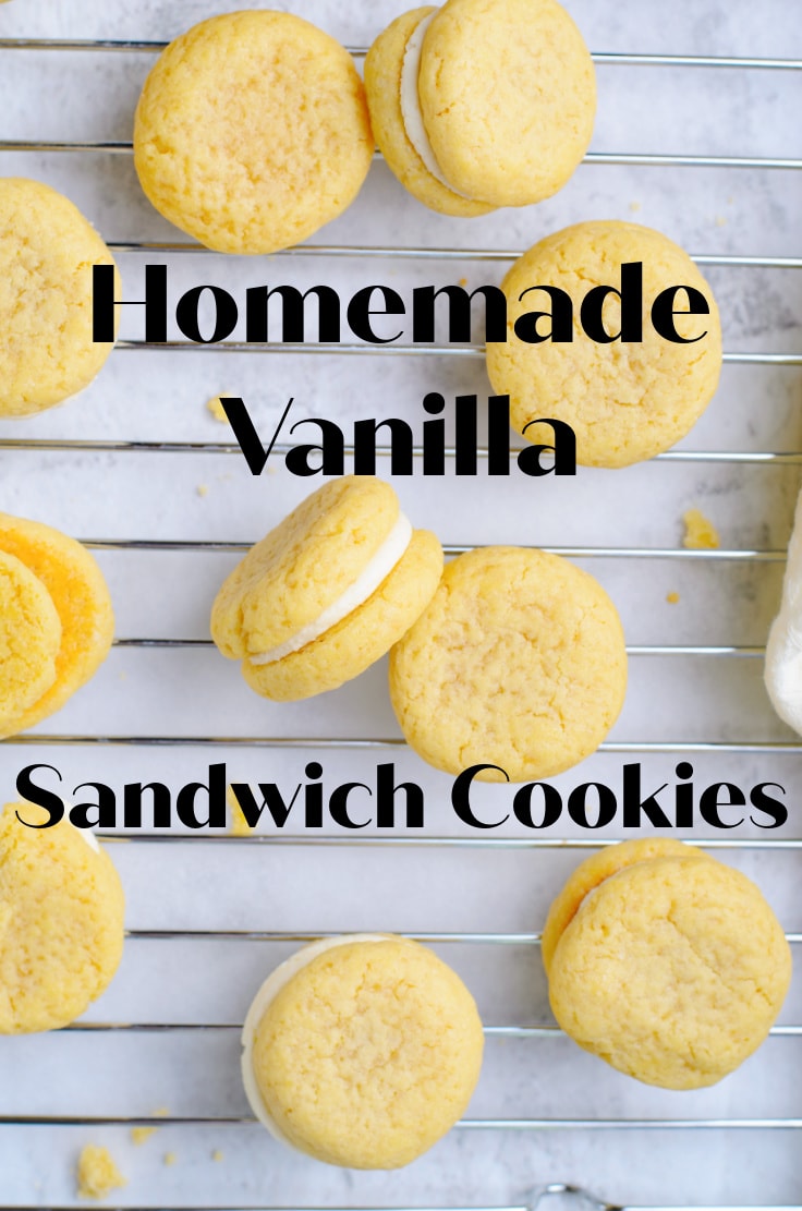 Homemade vanilla sandwich cookies.