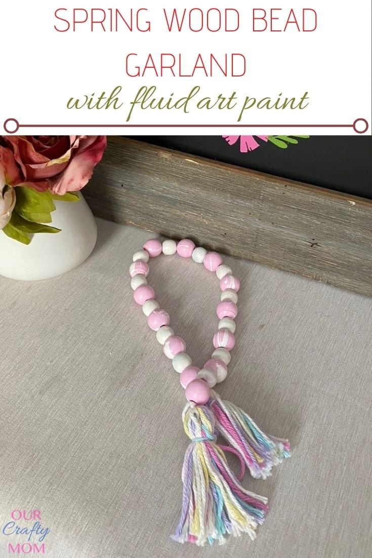 Spring wood bead garland with fluid art paint.