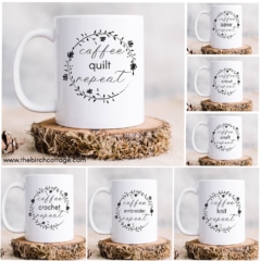 You can easily make your own custom mug with these free coffee craft repeat SVG cut files for Cricut and Silhouette cutting machines.