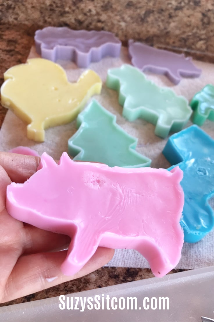 Cute melt and pour soaps in the shapes of barn animals.
