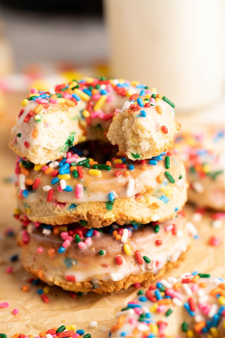Air fryer doughnuts with rainbow sprinkles from Old House to New Home.