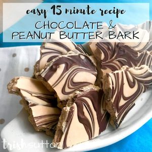 Easy 15-minute chocolate peanut butter bark recipe from Trish Sutton.