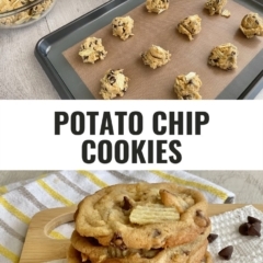 Collage of Potato Chip Cookie Dough on top with a picture of the finished product on the bottom.