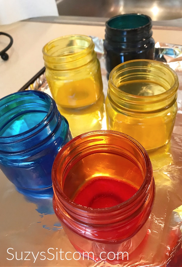 Completely dry colored mason jars