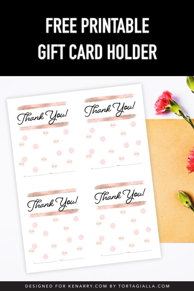 Preview of printable gift card holders on letter size paper on top of a kraft paper and carnation flowers.