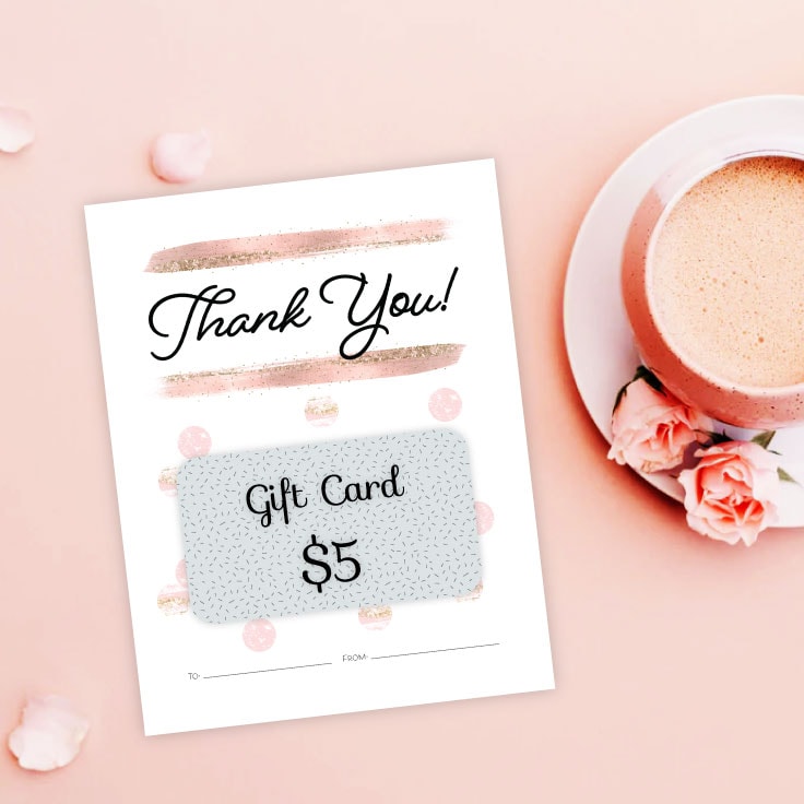 Pink polkadot thank you card with a gift card slot.