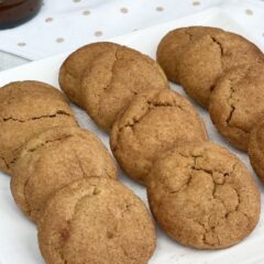 Pumpkin Spice Snickerdoodle Cookies on a white serving plate.