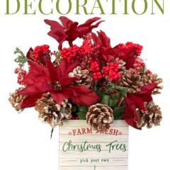 Christmas gift box with poinsettias and pine cones