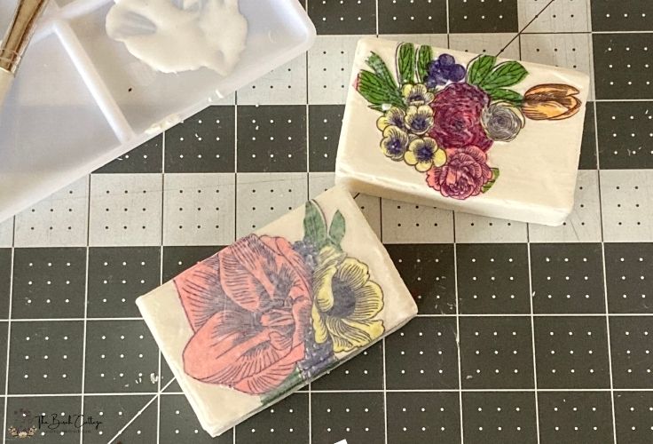 bar of soap with decoupaged napkin