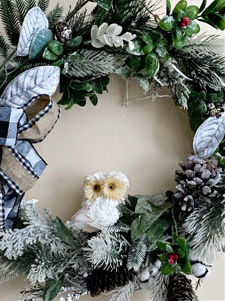 close up of woodland winter wreath