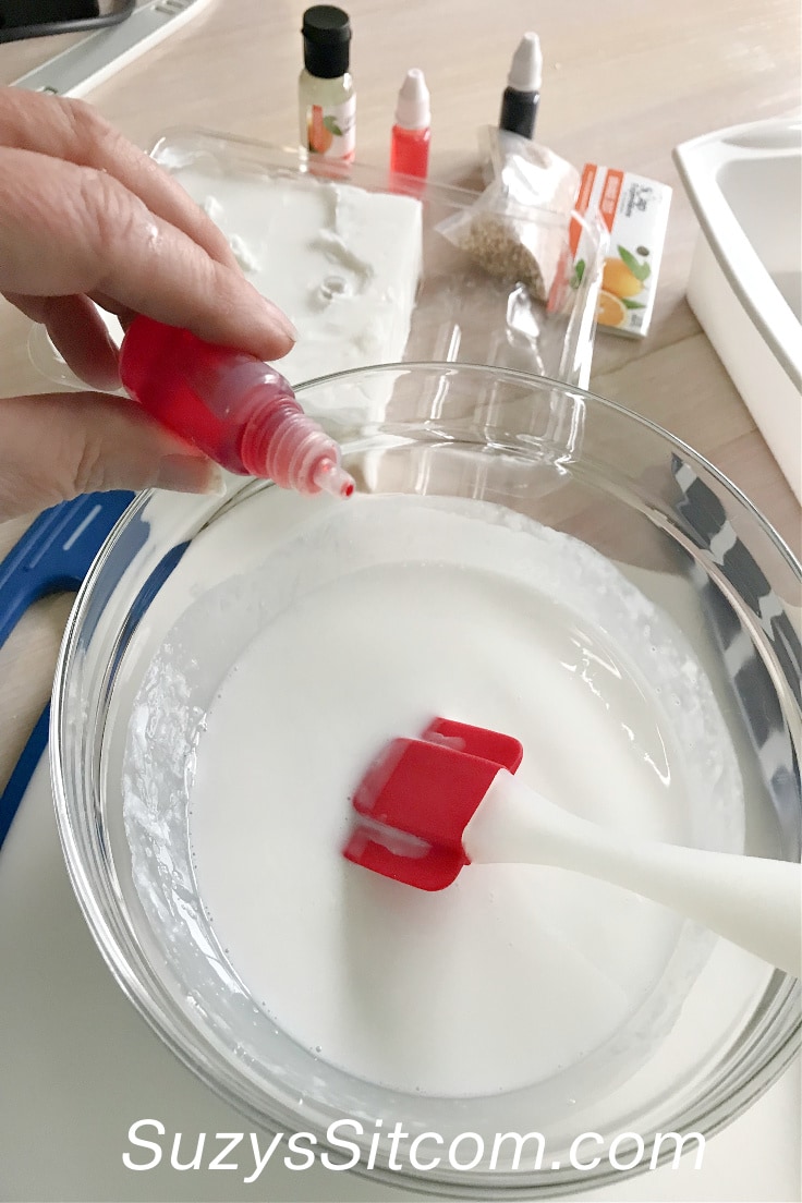 Adding dye to melted soap base 