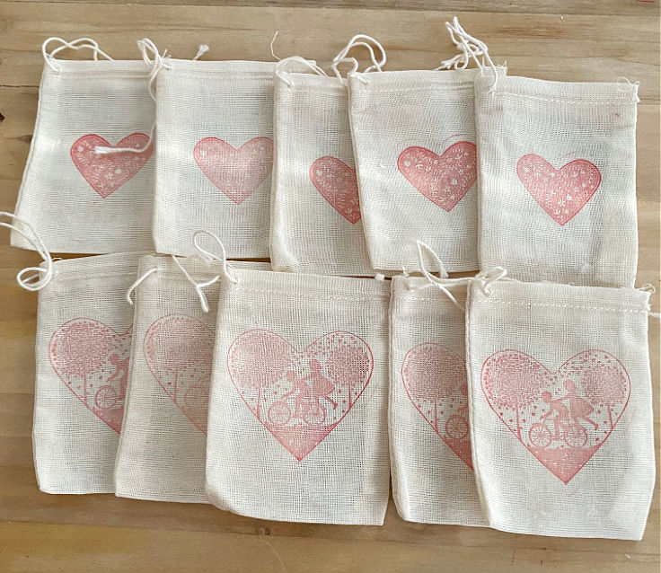 8 hand stamped treat bags for Valentine's Day