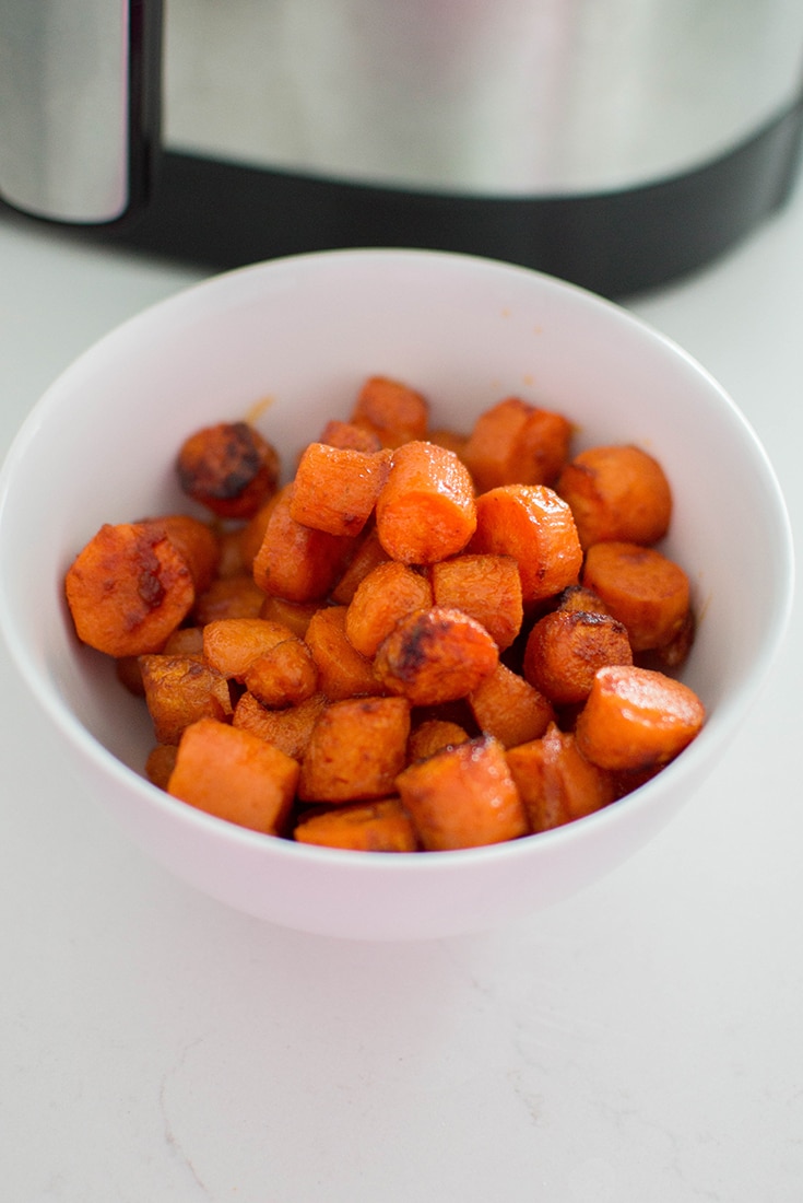 Closeup of air fryer carrots.