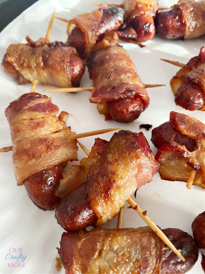 bacon wrapped little smokies on plate