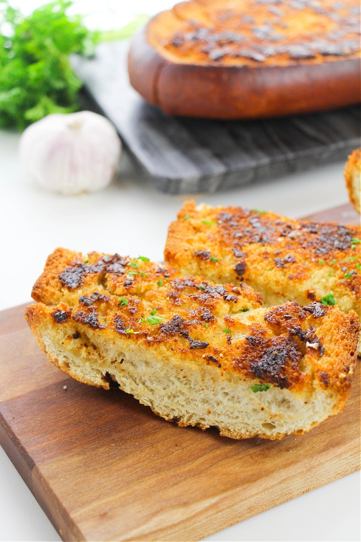 Toasty garlic bread with herbs.