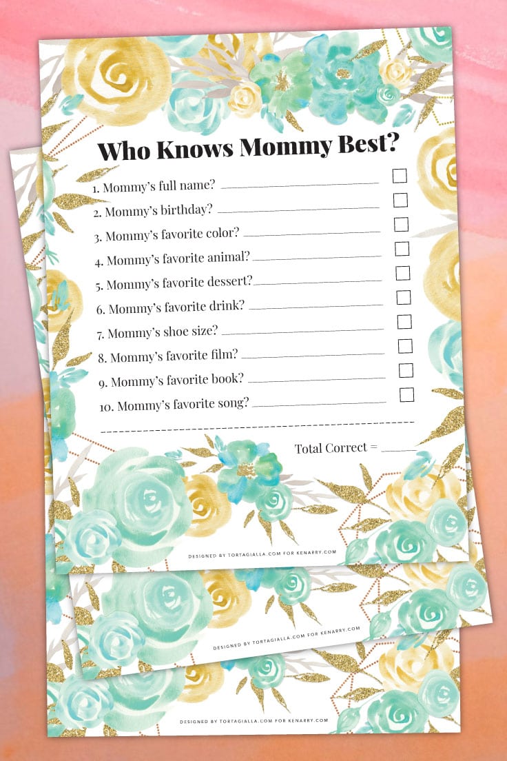 Preview of multiple copies of who knows mommy best pdf printable design on a pink and orange pastel background.