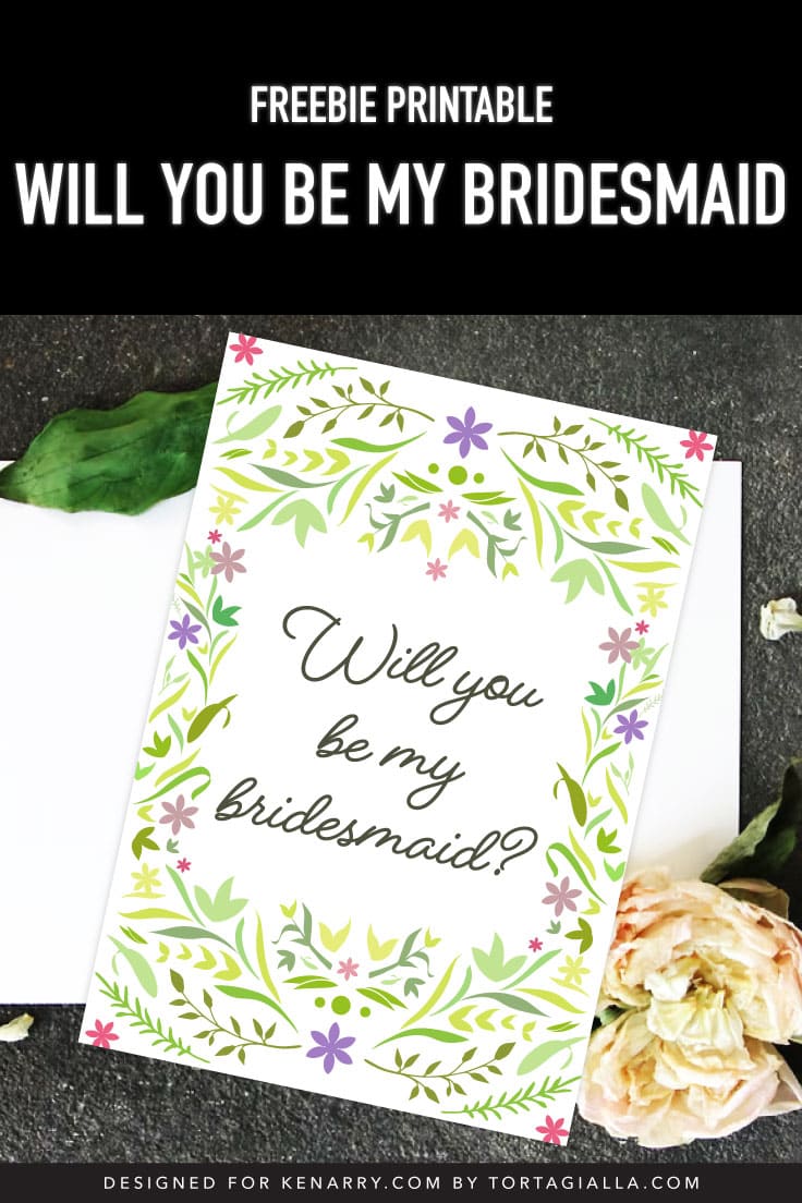 Preview of bridesmaid printable on dark backgroudn with dried flowers and paper in the background.
