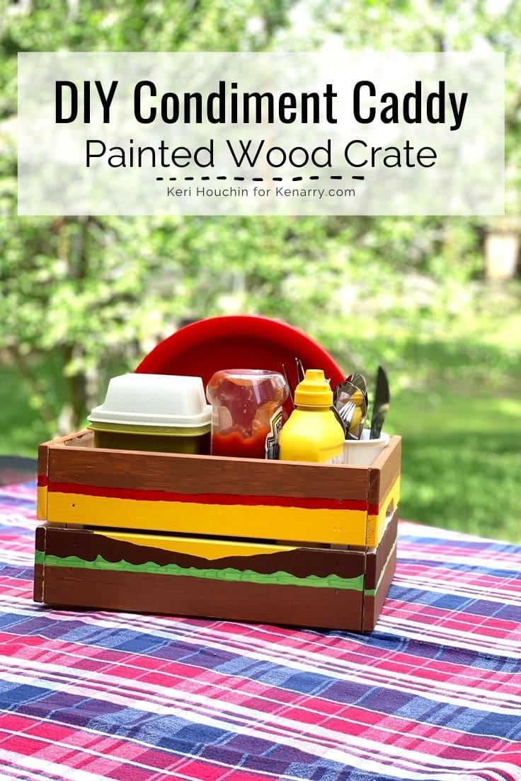 DIY condiment caddy painted wood crate.