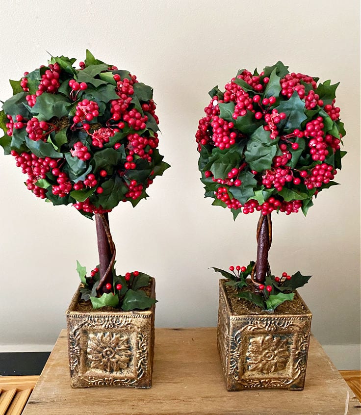 set of 2 topiaries with red berries