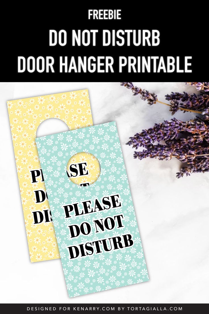 Preview of printable door hanger designs on white marble countertop with lavender flowers on the upper right hand corner.