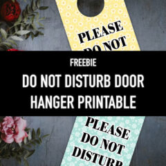 Preview of hanger printables on dark chalk background with rose flowers on the left border.