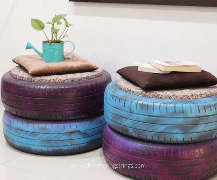 Outdoor storage made from old tires 