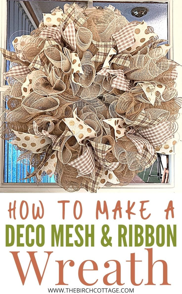 beige deco mesh wreath with ribbon