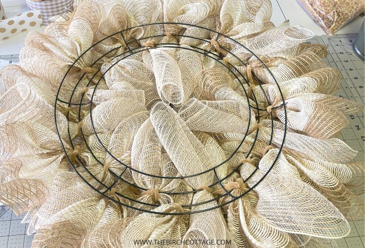 The back of a deco mesh wreath