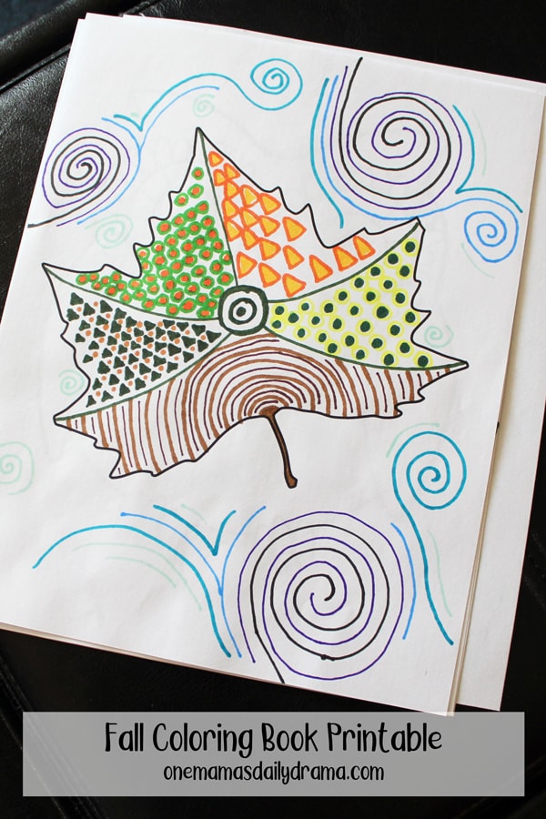 Fall coloring book printable leaf for zentangle designs.